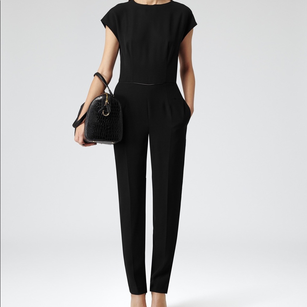REISS Roco Crewneck Black Jumpsuit Sz 0